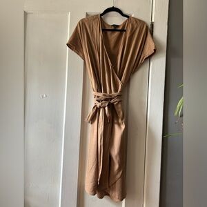Universal Standard Tulip Hem Linen Wrap Dress - Camel